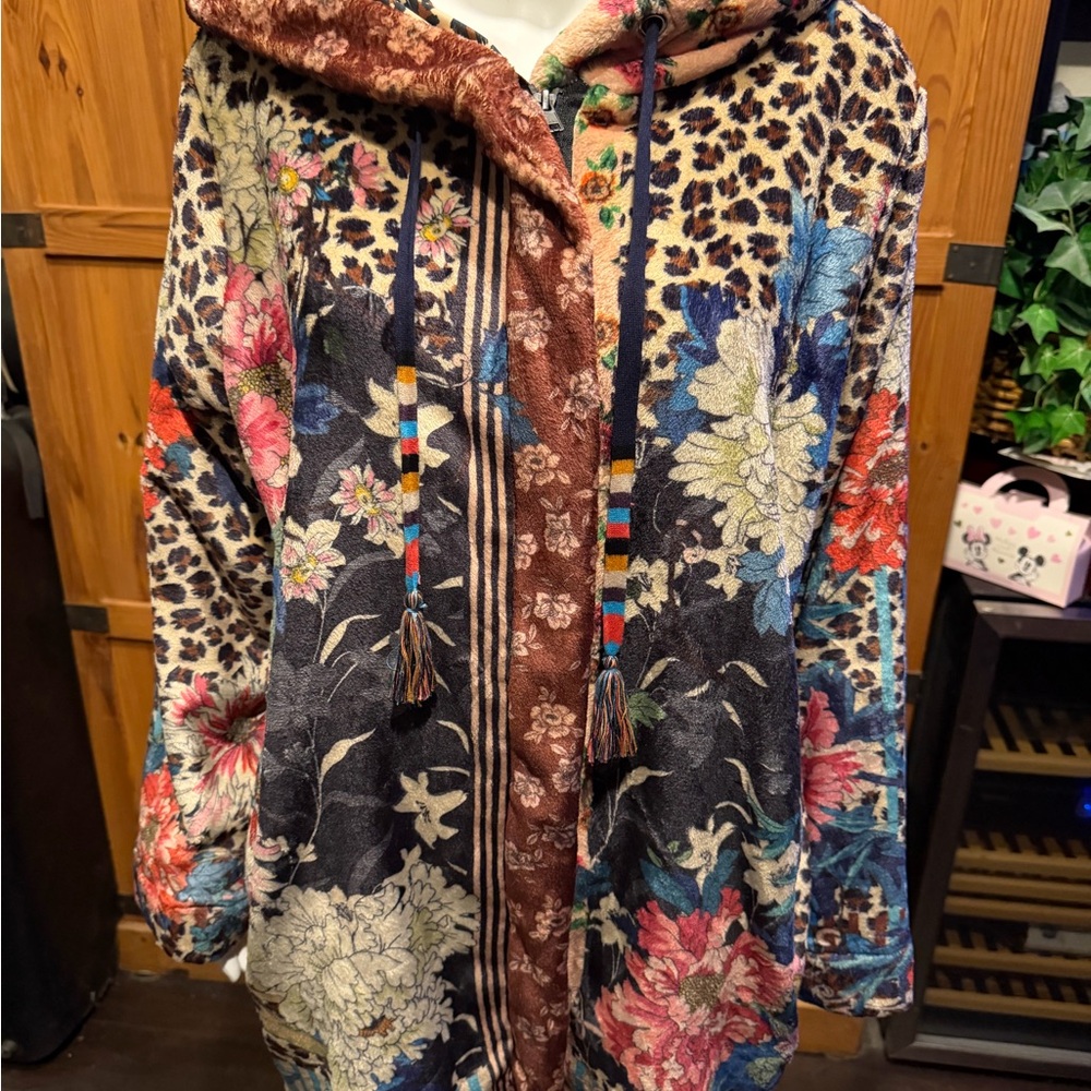 Johnny Was Multicolor Floral and Leopard Teddy Jacket